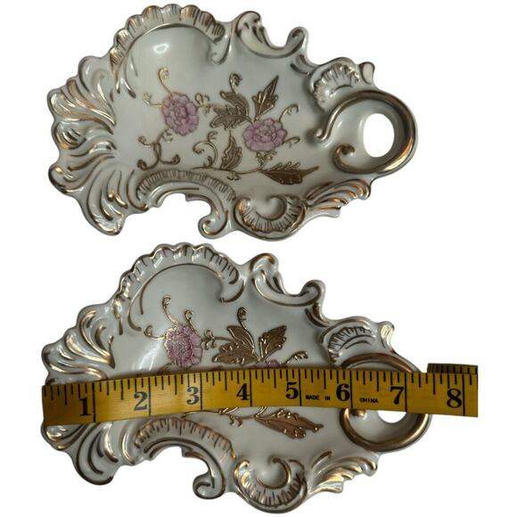Arnart Small Dish With Gold Trim Flowers Handle Japan 7029RG - Picture 3 of 5